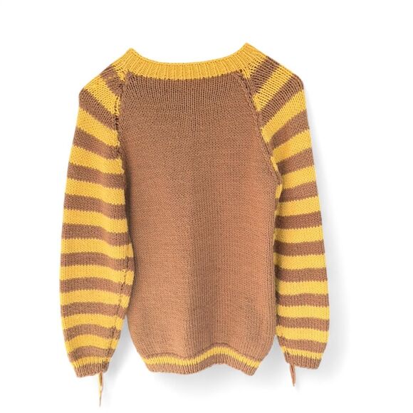 Vintage handmade knit Brown and yellow striped long sleeve sweater size S - Picture 3 of 8